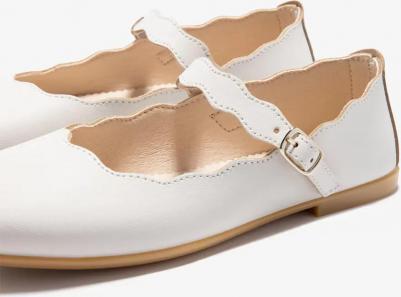 Балетки для девочек с волнистыми деталями и черно-белой пряжкой, бежевый – фото 1