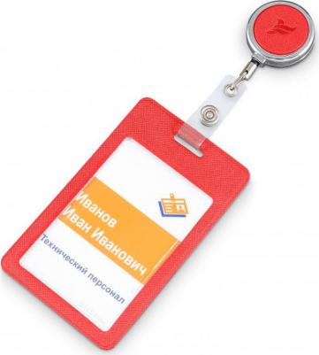 Держатель для пропуска, бейджа, чехол для карт доступа с рулеткой / Карман обложка для проездного, цвет Красный – фото 3