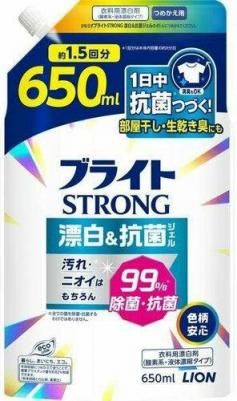 Гель-отбеливатель кислородный Bright STRONG от стойких загрязнений для цветных тканей, мягкая упаковка 650 мл