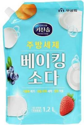 Средство для мытья посуды и овощей и фруктов Kitchen Soap Baking Soda с пищевой содой, в мягкой упаковке 1200 мл – фото 1