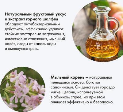 Спрей для удаления известкового налета Сибирская травница для хозяюшек на основе фруктового уксуса "Натуральный", 450 мл – фото 2