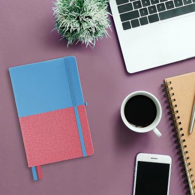 Блокнот A5 "Duo", под кожу с резинкой, 80 листов, клетка, голубой/розовый – фото 9