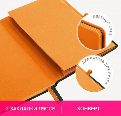Блокнот A5 "Duo", под кожу с резинкой, 80 листов, клетка, оранжевый/зеленый – фото 7
