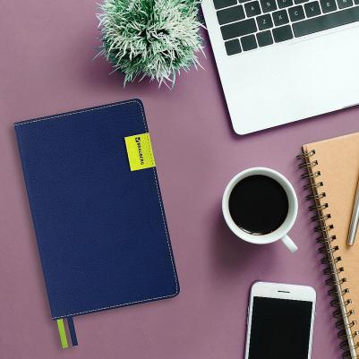 Ежедневник недатированный A5 "AIM", под кожу, 136 листов, темно-синий – фото 8