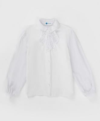 Блузка комбинированная со съемным бантом бежевая (128) – фото 3