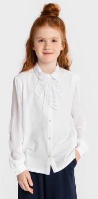 Блузка комбинированная со съемным бантом бежевая (164)