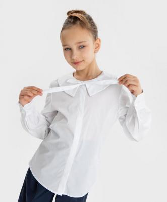 Блузка прямого силуэта с длинным рукавом белая (146) – фото 5