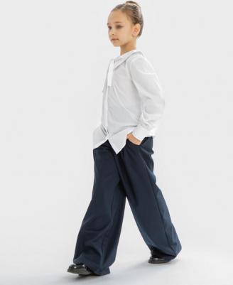 Блузка прямого силуэта с длинным рукавом белая (164) – фото 2