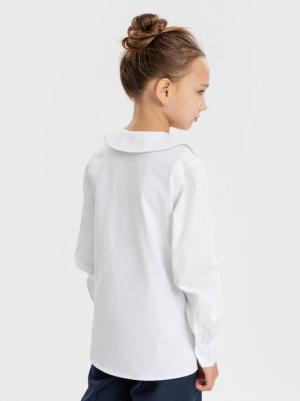 Блузка прямого силуэта с длинным рукавом белая (164) – фото 9
