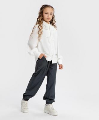 Блузка с декоративным съемным бантом молочная (146) – фото 3