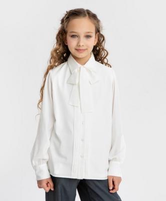 Блузка с декоративным съемным бантом молочная (146) – фото 5