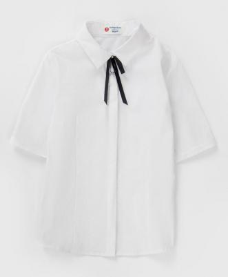 Блузка с коротким рукавом и бантом белая (152) – фото 1