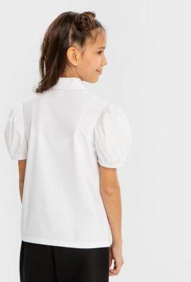 Блузка с короткими рукавами-фонариками белая (164) – фото 2