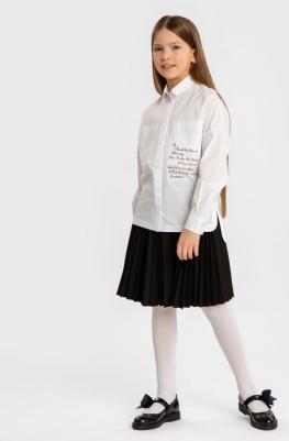 Блузка с накладными карманами и принтом белая (140) – фото 2