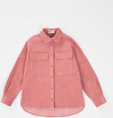 Рубашка с длинным рукавом вельветовая на кнопках розовая, 158, 224BBGJC2301 – фото 5