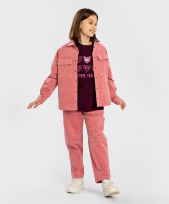 Рубашка с длинным рукавом вельветовая на кнопках розовая, 164, 224BBGJC2301 – фото 3