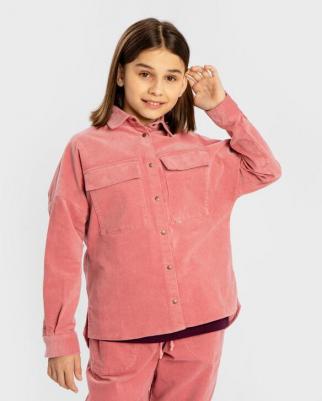 Рубашка с длинным рукавом вельветовая на кнопках розовая, 164, 224BBGJC2301