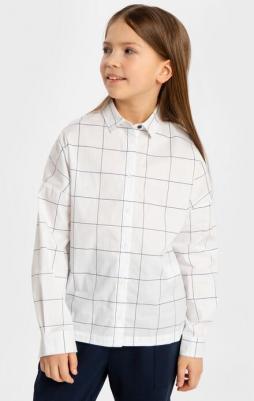 Рубашка с олловер принтом в крупную клетку белая (146) – фото 2