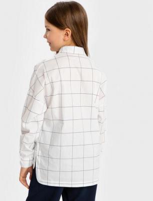 Рубашка с олловер принтом в крупную клетку белая (152) – фото 3