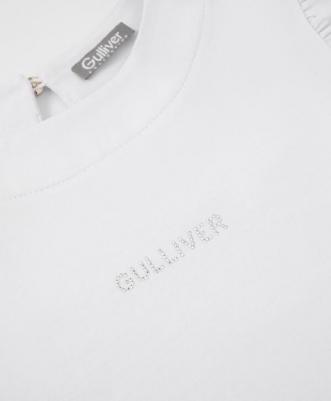 Блузка с коротким рукавом и отделкой стразами белая для девочки (122) – фото 4