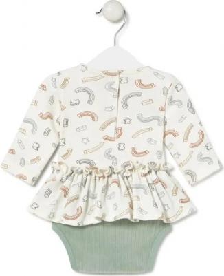 Боди для малыша с юбкой из хлопка с мишками и радужными звездочками, мятный зеленый – фото 2
