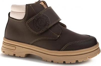 Детские ботинки из лидер-тек с липучкой, коричневый