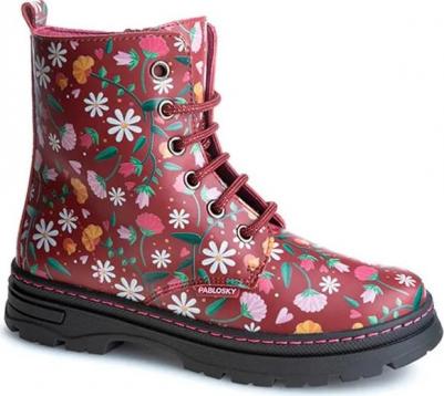 Детские ботиночки текстильные на молнии, красный/черный