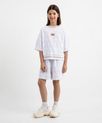 Шорты махровые с фактурным геометрическим рисунком белые для девочки 4630057387333