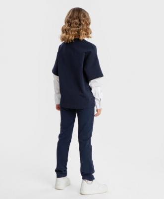 Брюки классические с прорезными карманами синие (146) – фото 4