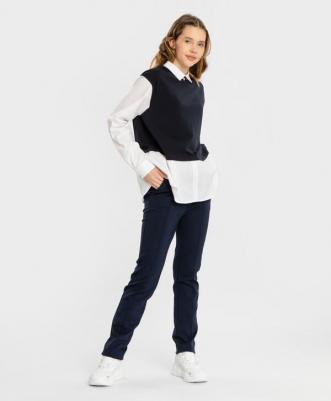 Брюки классические с прорезными карманами синие (146) – фото 5