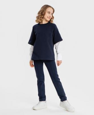 Брюки классические с прорезными карманами синие (146) – фото 7