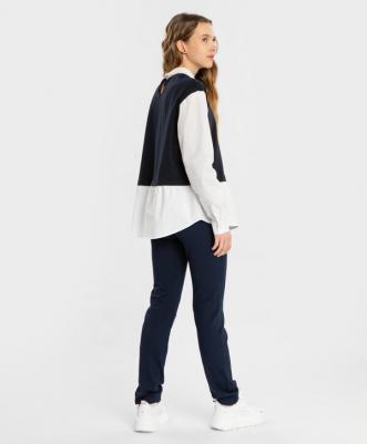 Брюки классические с прорезными карманами синие (152) – фото 3