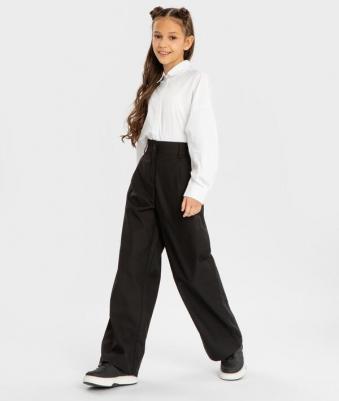 Брюки палаццо прямые с подворотами черные (140) – фото 2