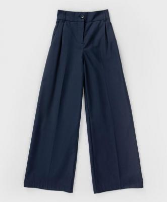 Брюки палаццо прямые с защипами синие (152) – фото 1