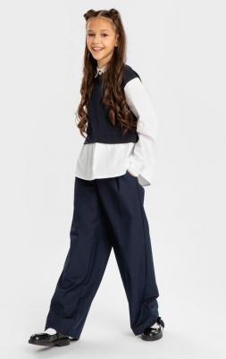 Брюки палаццо прямые с защипами синие (152) – фото 3