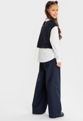 Брюки палаццо прямые с защипами синие (170) – фото 2