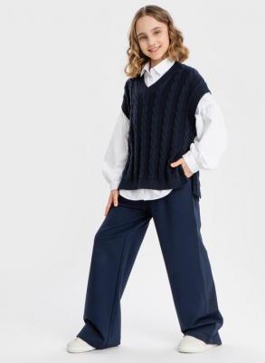 Брюки палаццо с защипами синие (146) – фото 7