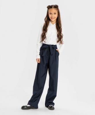 Брюки прямые с баской на поясе синие (146) – фото 1