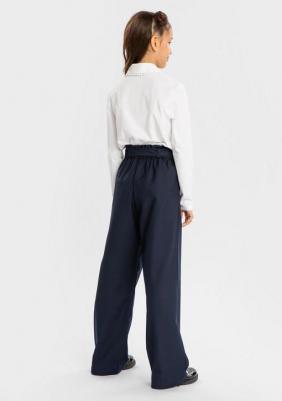 Брюки прямые с баской на поясе синие (146) – фото 2