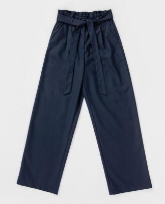 Брюки прямые с баской на поясе синие (146) – фото 3