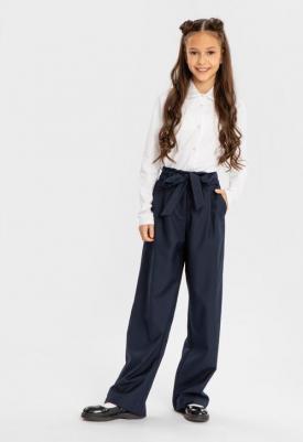 Брюки прямые с баской на поясе синие (170)