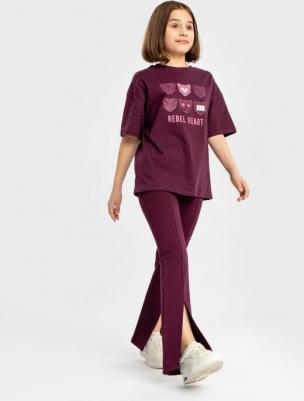 Брюки трикотажные буткат с разрезами спереди фиолетовые от, 164, 224BBGJC5606