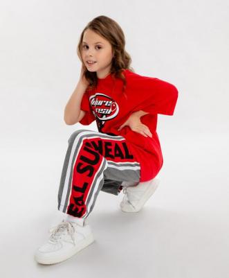 Джоггеры с лампасами серые для девочки (134)