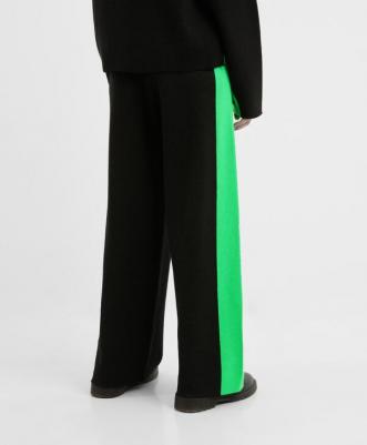 Брюки из вязаного трикотажа с лампасами чёрные для девочки, 146, 22409GJC3701 – фото 1