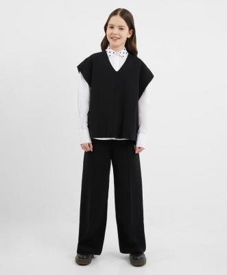 Брюки широкие вязаные черные для девочки (140)