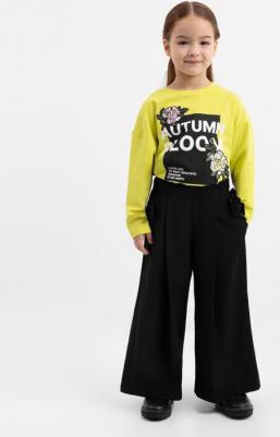 Брюки силуэта палаццо чёрные для девочки, 110, 22401GMC6302