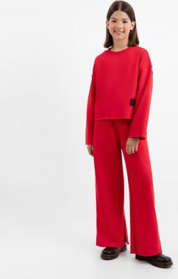 Брюки свободные из футера с разрезами красные для девочки, 164, 22407GJC5601