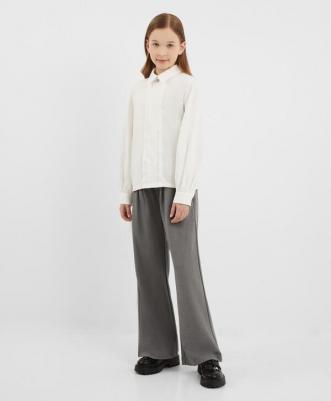 Брюки трикотажные с поясом на резинке серые для девочки (170)