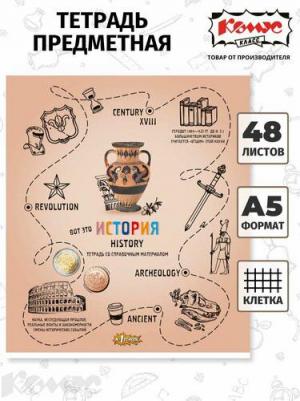 Тетрадь предметная по истории Ребус А5 48 листов разноцветная в клетку УФ-сплошной глянцевый лак 4606782435663
