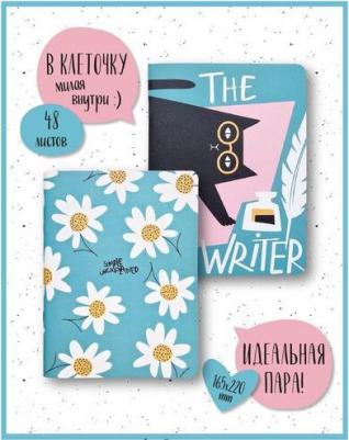 Набор общих тетрадей для школы/института/офиса на скрепке, формат А5+ на 48 л. в клетку, мягкая обложка, 2 шт 4690661156183 – фото 2